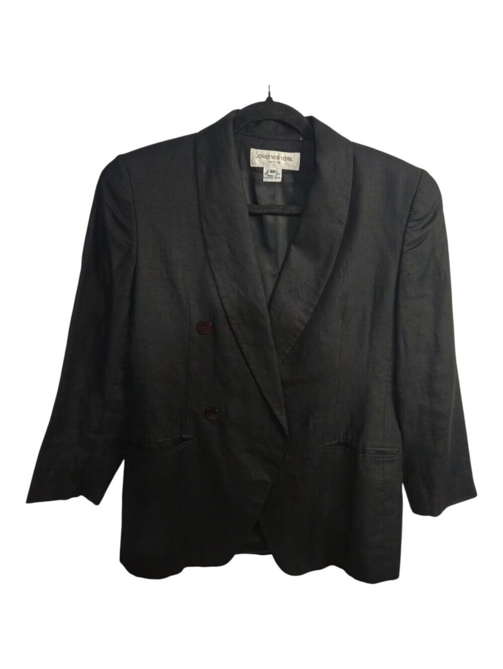 Jones New York Black Double-Breasted Shawl Collar Blazer  100% Wool Made in Usa